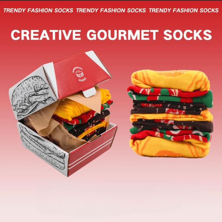 Socks popular hamburger socks creative cotton socks autumn and winter mid tube Christmas gift casual couple boxed socks