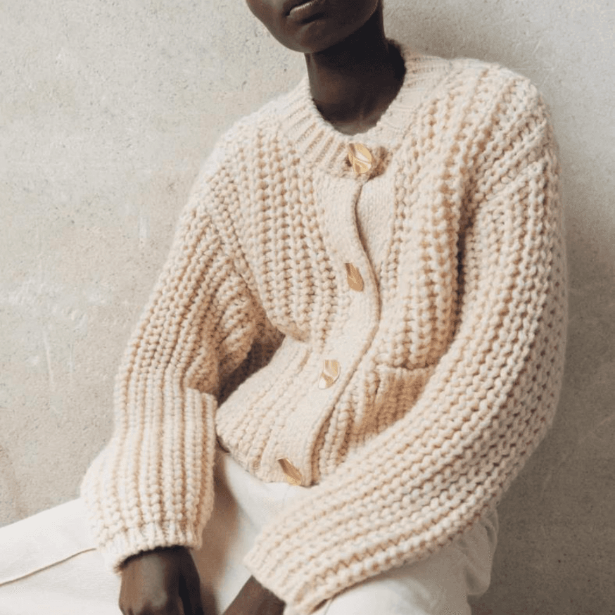 Cardigan en maille épaisse pour femme avec poches et bouton sur le devant - Pull à manches longues pour l'automne et l'hiver