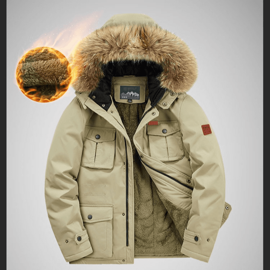 ​Men's Fleece-Lined Hooded Parka Jacket, Oversized Winter Coat For Casual Wear, Thickened Long Coat With Zip Closure (