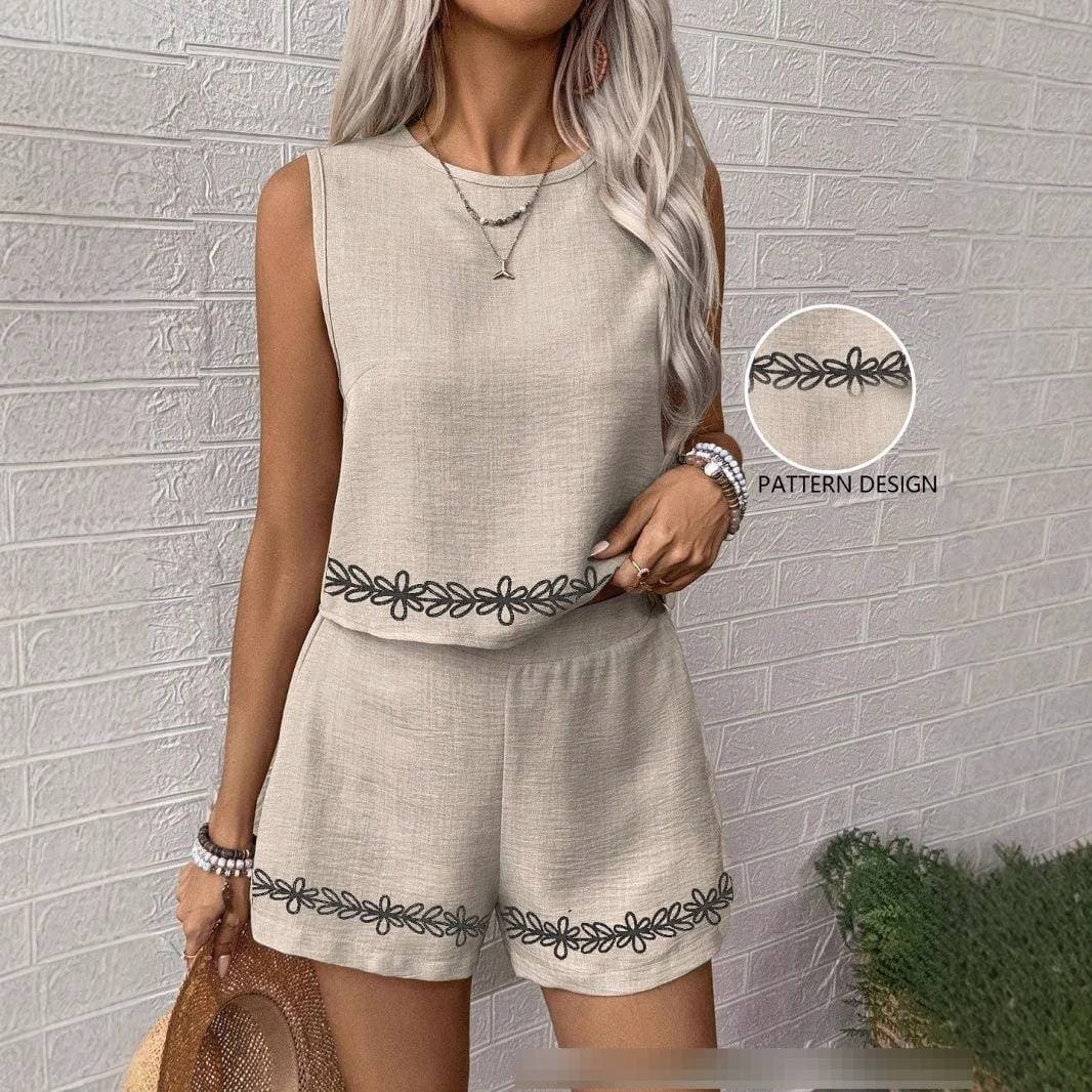 Women's Clothing Sleeveless Embroidery Vest Short Skirt Set Summer Fashion Outfit Elegant Stylish