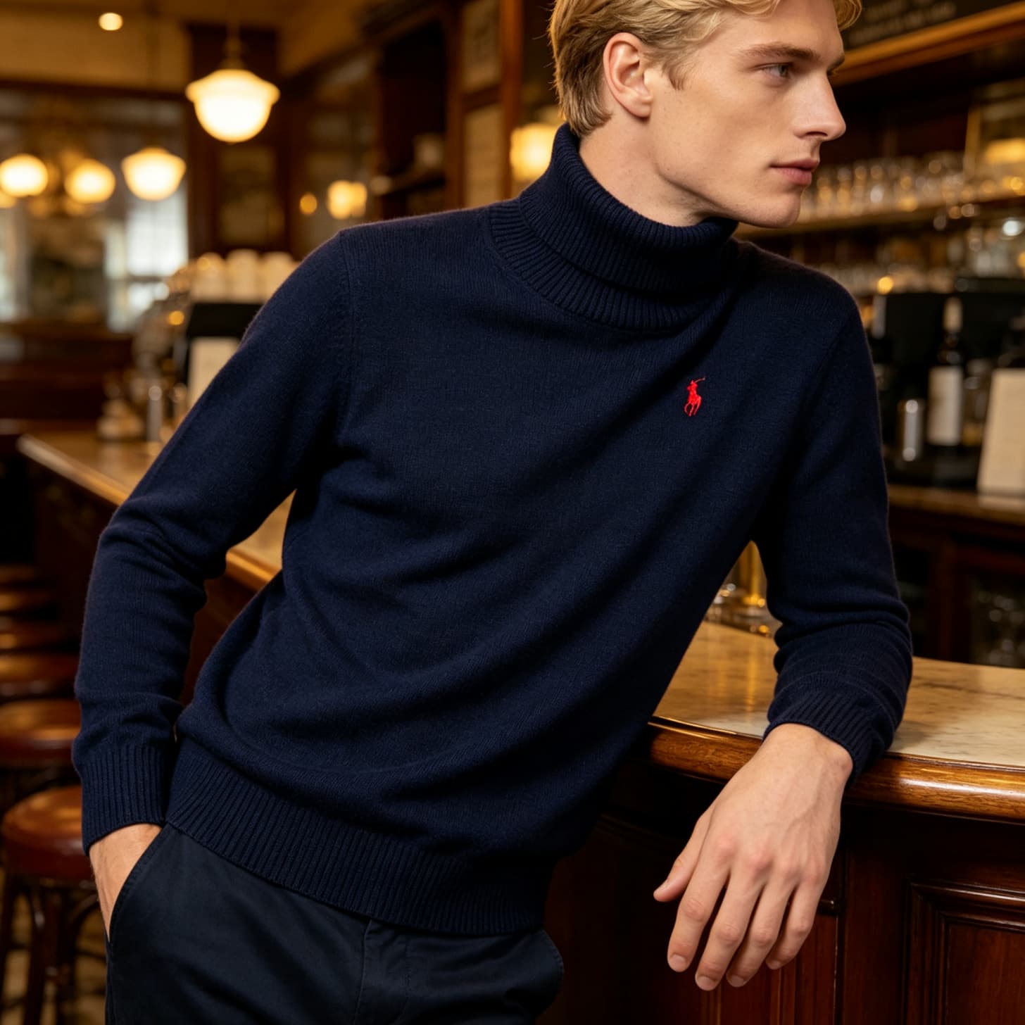 Pull col roulé Ralph Lauren pour homme, couleur unie, orné d'un poney brodé sur la poitrine gauche, coupe ajustée et chaude, idéal pour l'automn