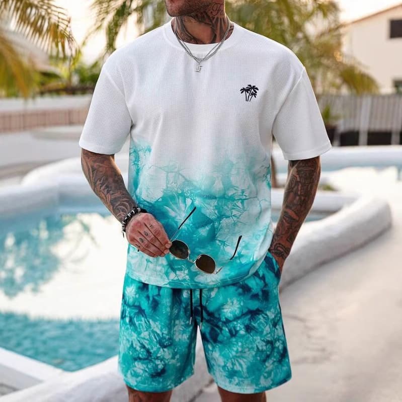 Men's Clothing Casual Fashion Trend All Match Simple Pattern Printing Short Sleeved Shorts Two Piece Suit