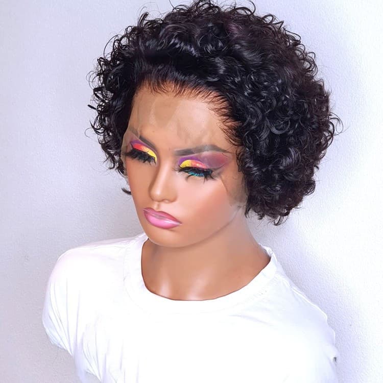 Hair Extensions Wigs Curly pixie cut lace wig human hair real hair lace wig short headpiece
