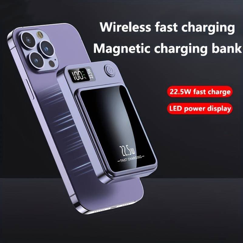 10000/15000mAh Mobile Power Bank,Magnetic Suction Wireless Charging Bank, Portable Phone Charger Suitable For Android/Apple Devices,LED Power Display
