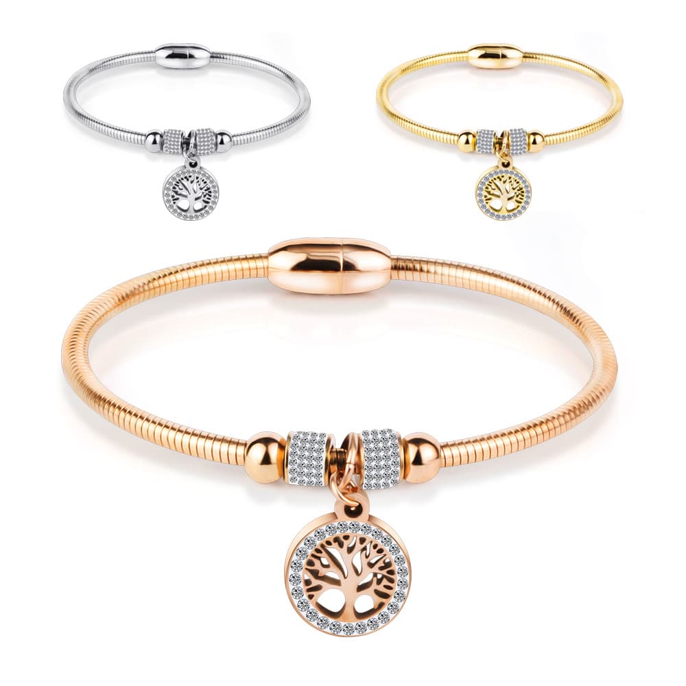 Women'S Tree Of Life Pendant Diamond Titanium Steel Bracelet Bracelet Stainless Steel Magnet Bracelet