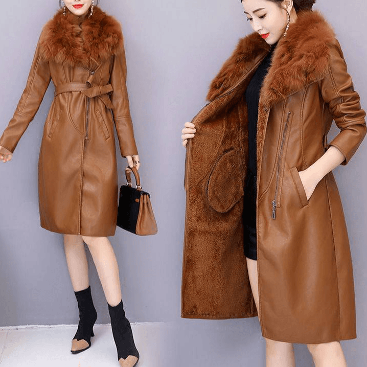 Women's large fur collar winter fur coat women plus fleece thickened medium long