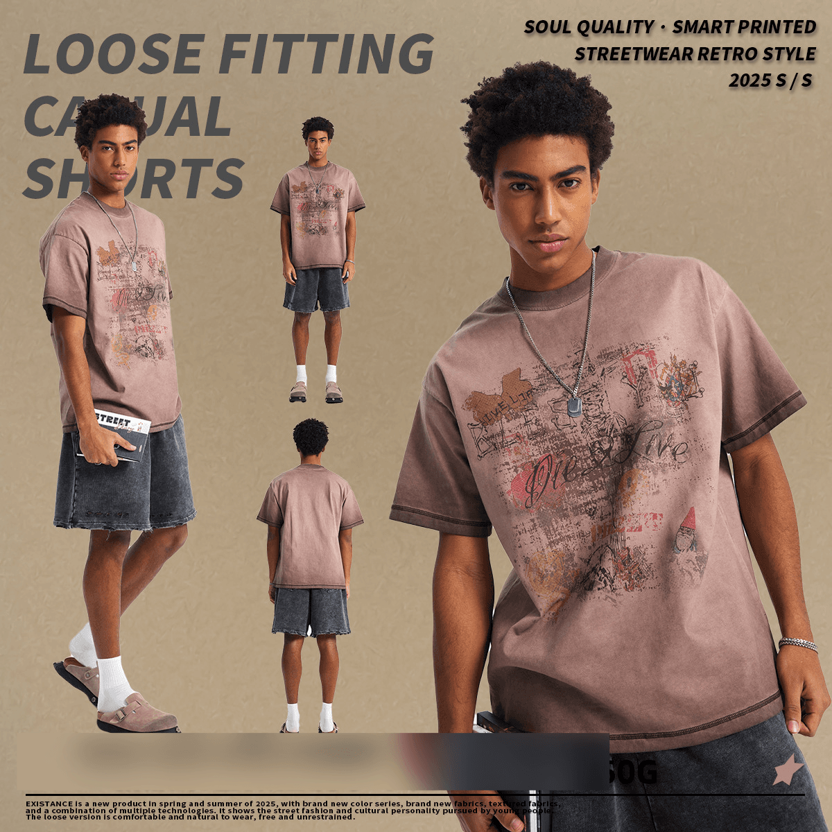 Men's Clothing Trend Men's Clothing | Retro Distressed Printed Short Sleeved T Shirt Trendy Brand Loose Cotton Heavyweight Short Sleeved