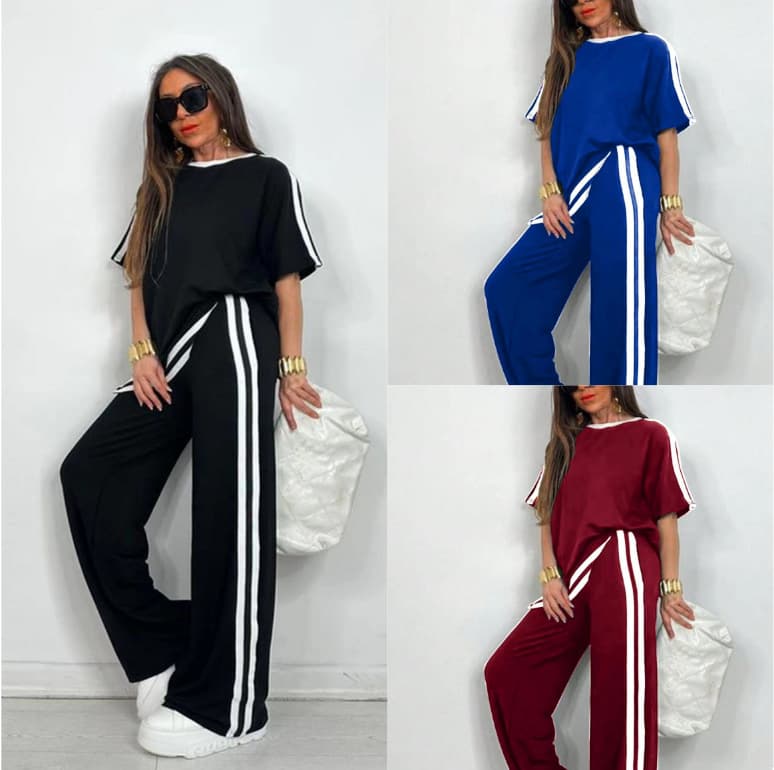 Women's Clothing Autumn Winter Casual Lounge Set Long Sleeve High Split Pants Two Piece Outfit - Solid Color Comfort Jogger Suit For Work & Leisure
