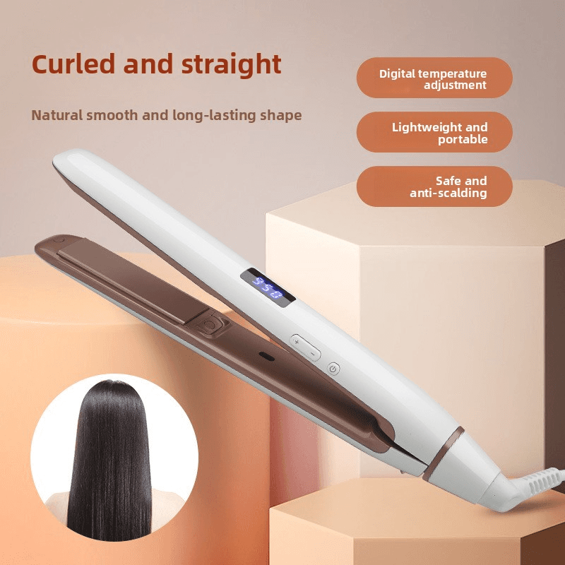 ​​Ceramic Hair Straightener With Adjustable Temperature - 2-In-1 Straightening & Styling Iron For Smooth & Voluminous Hair​