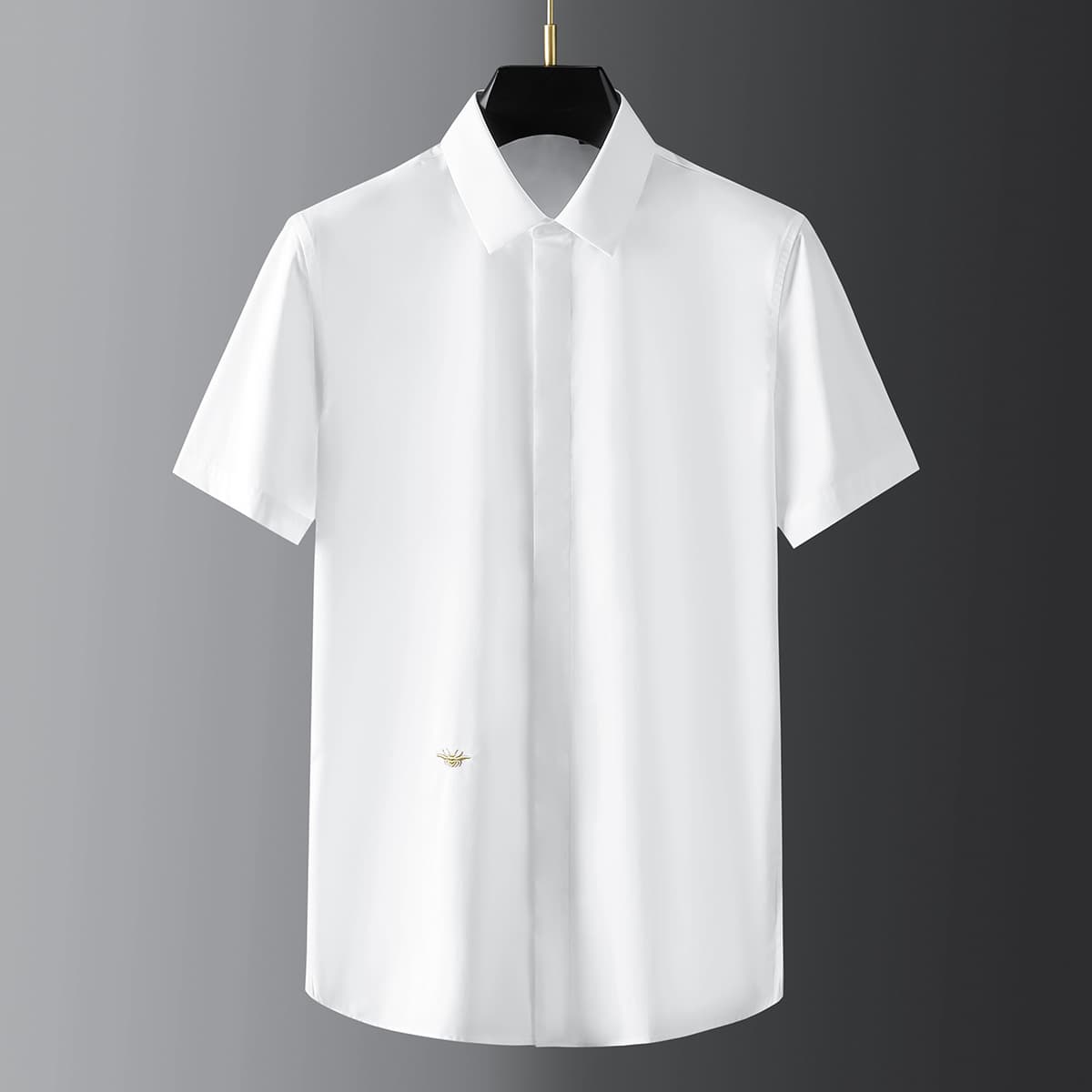 Unbeatable Quality Summer Classic Versatile Collar Gold Bee Embroidered Short Sleeve High Quality Men's Shirt