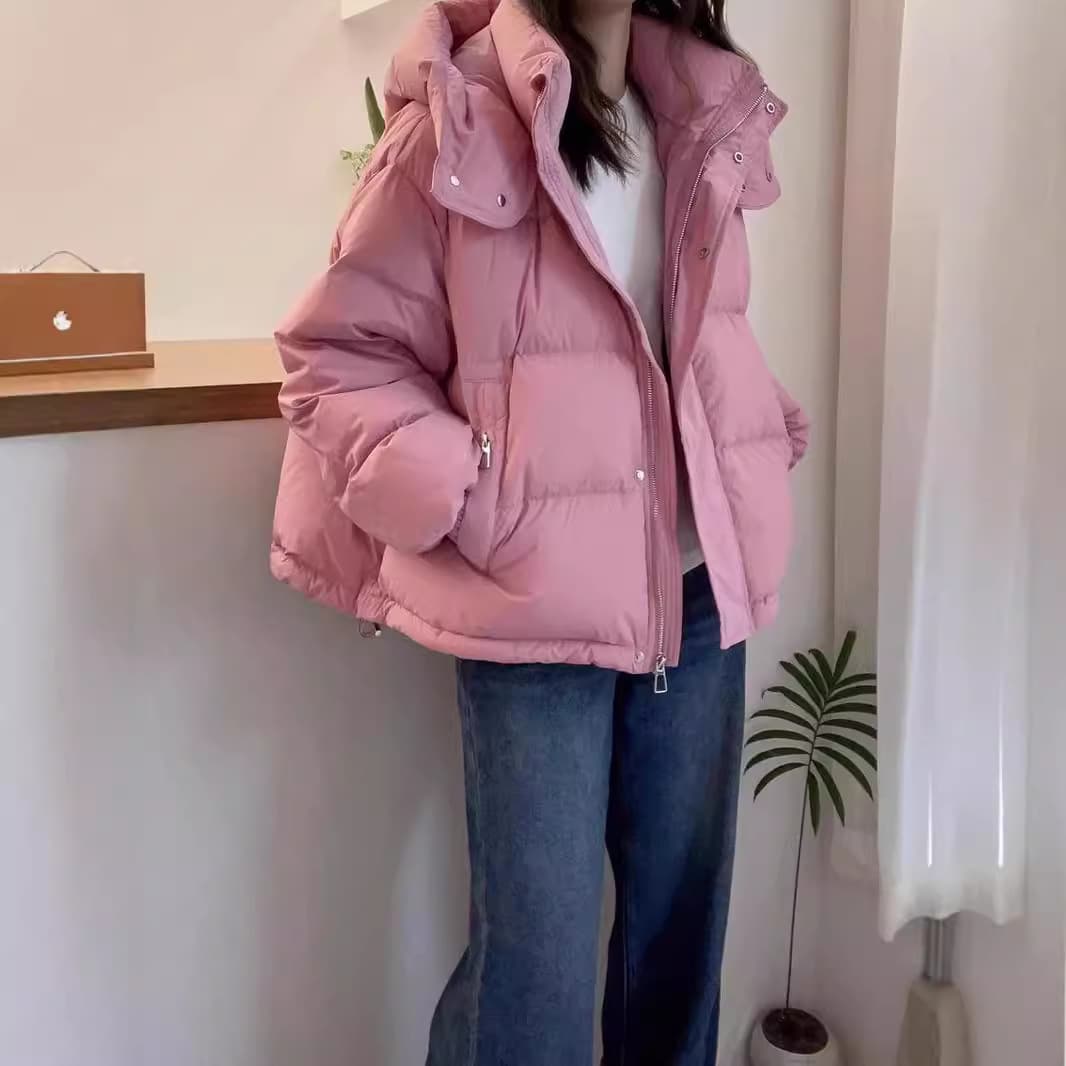 Women's Winter Puffer Jacket Short Hooded Coat Lightweight Warm Casual Outerwear With Zipper (Black/Pink/Brown/Beige/Khaki, Sizes M-3XL)