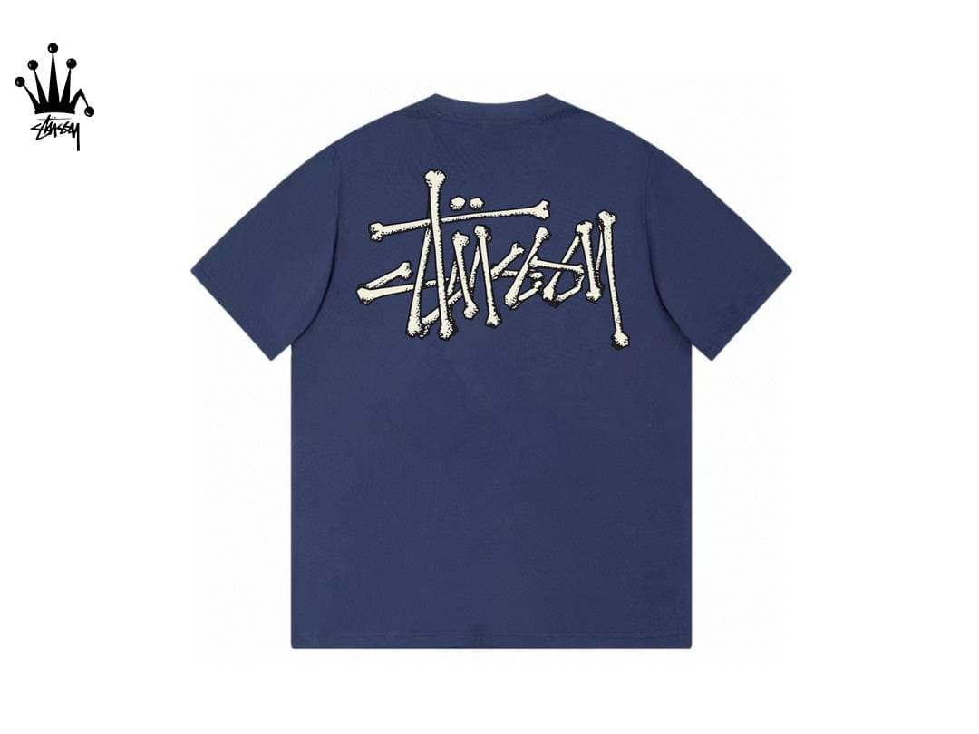 Stussy Creative Back Large Logo Pattern Printed Pure Cotton Short Sleeved T-shirt