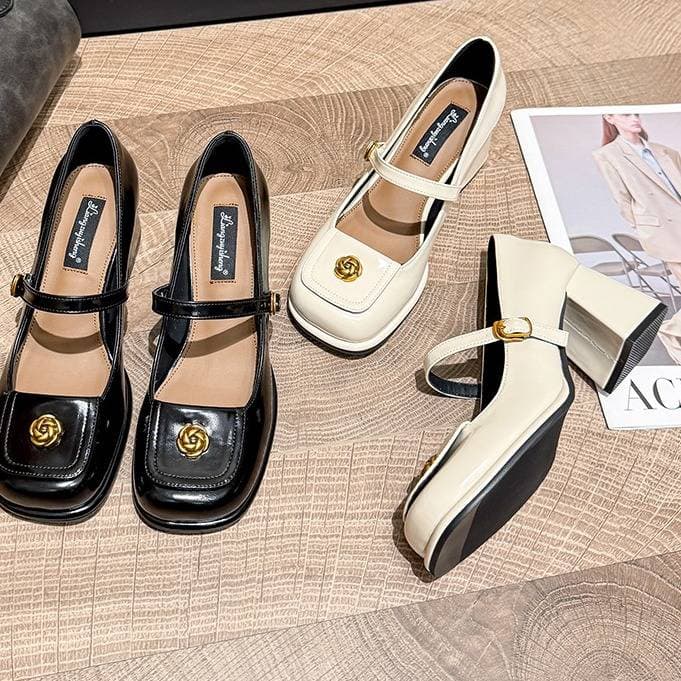 Elegant Retro Mary Jane Shoes For Women - Chunky Heel Vintage Style Ballet Flats With Buckle Strap - Comfortable Round Toe Dress Shoes