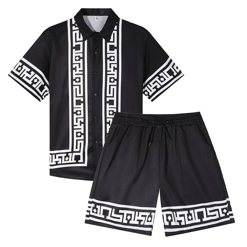 Men's Clothing Thin Five Point Sleeve Suit Men's Summer Large Size Loose Mid Sleeve T Shirt Pleated Two Piece Sportswear