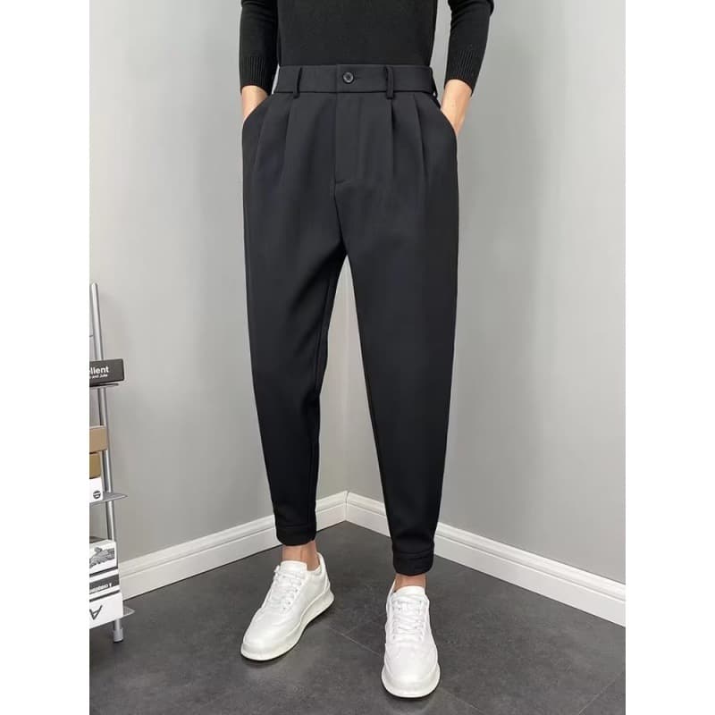 Men's Clothing Spring And Autumn Drapey Skinny Trousers Trendy Slim Fit Nine Point Casual Trousers Solid Color All Match Straight Suit Trousers
