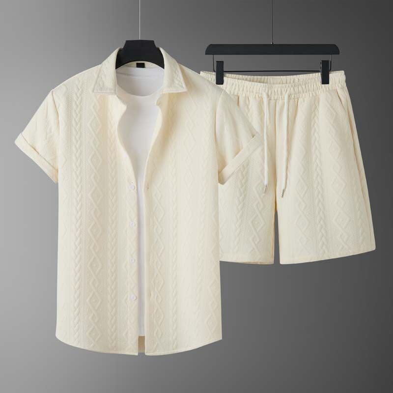 Men's Clothing Spring And Summer New Men's Casual Sports Suit Knitted Pattern Fashion Loose Short Sleeve Two Piece Suit