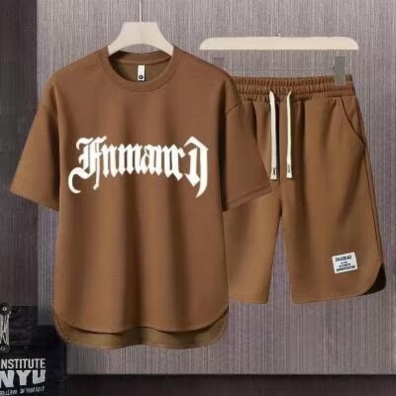 Men's Clothing 2024 Waffle Casual Summer Suit Men's Loose Teen Short sleeved T shirt Shorts Handsome Two piece Suit