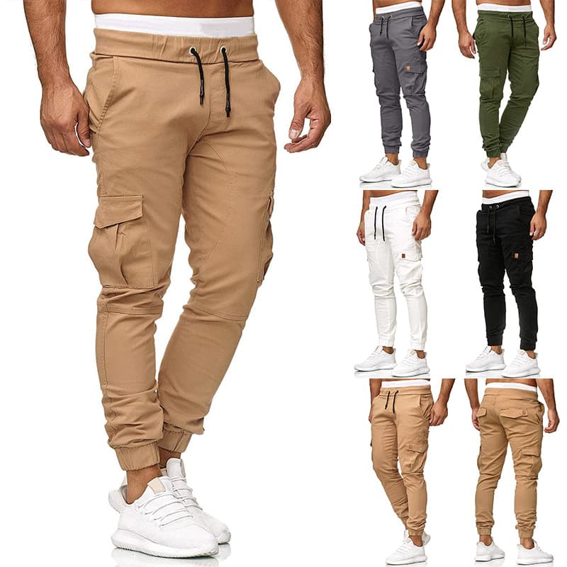 2023 Autumn New Elastic Waist Pockets Drawstring Pencil Pants Man Fashion Jogging Cargo Pants Running Trousers Brand Clothing