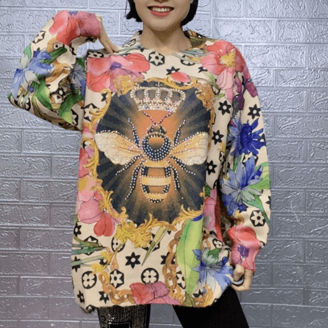 Printed Sweater For Women, Round Neck Mink Fur Autumn And Winter Bottoming Shirt