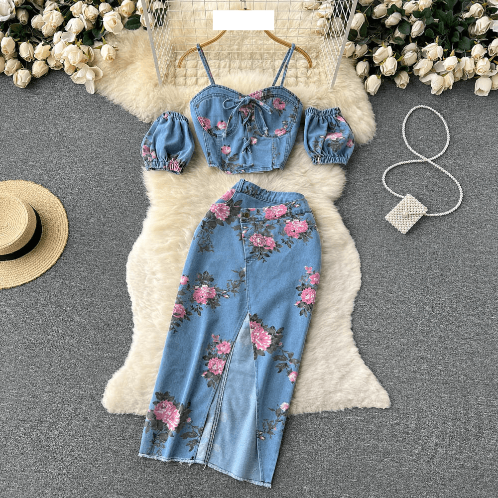 Women's fashion outside wear high-waisted split skirt two-piece set
