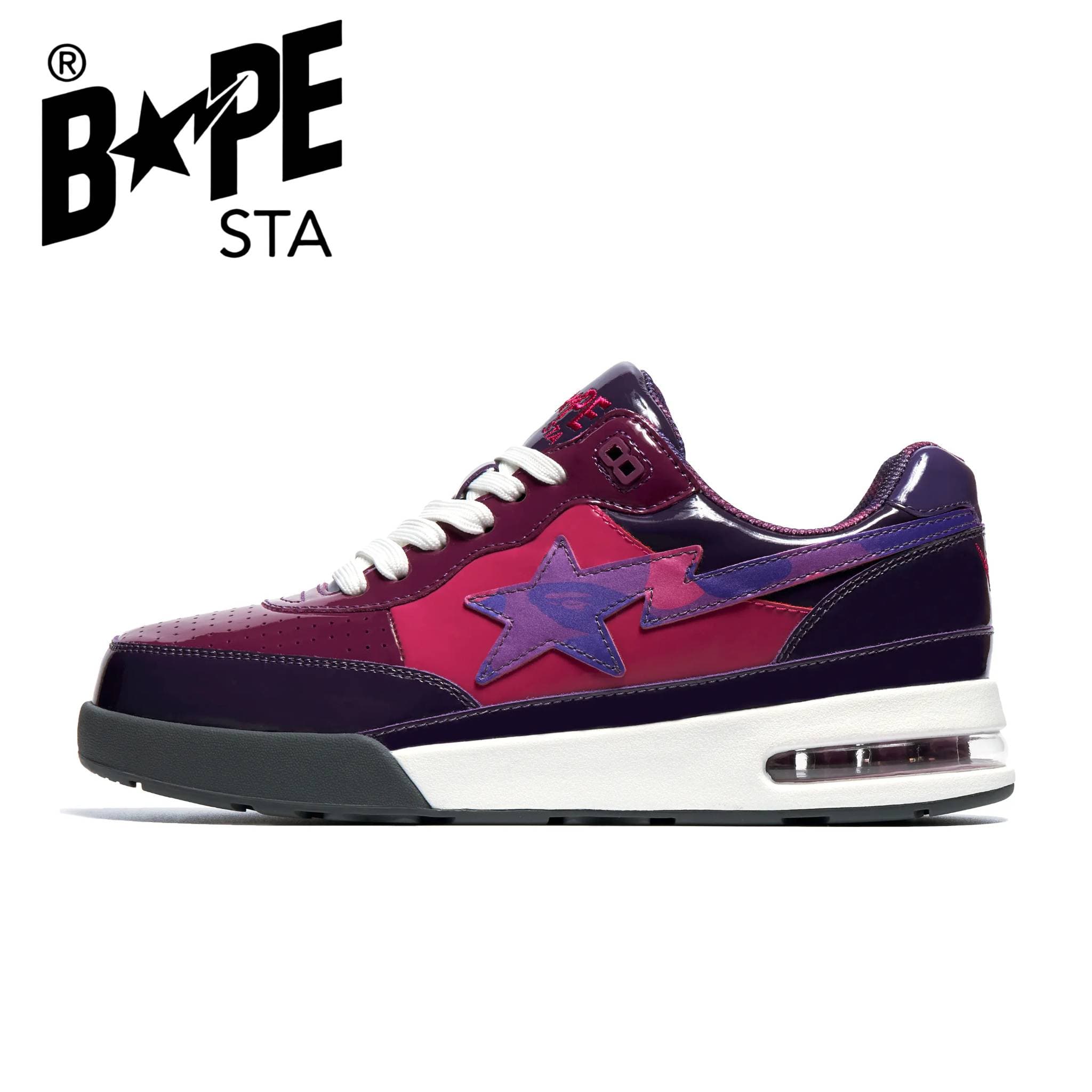 A BATHONG APE Bape ROAD STA Patent Leather Trendy Casual Low Cut Fashionable Board Shoes Purple Air Max Men And Women