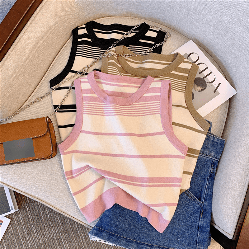 Women's Clothing Ice Silk Camisole Vest For Women In Summer Thin Outer Wear Sleeveless T Shirt Top Short Versatile Layered Knitted Bottoming Shirt