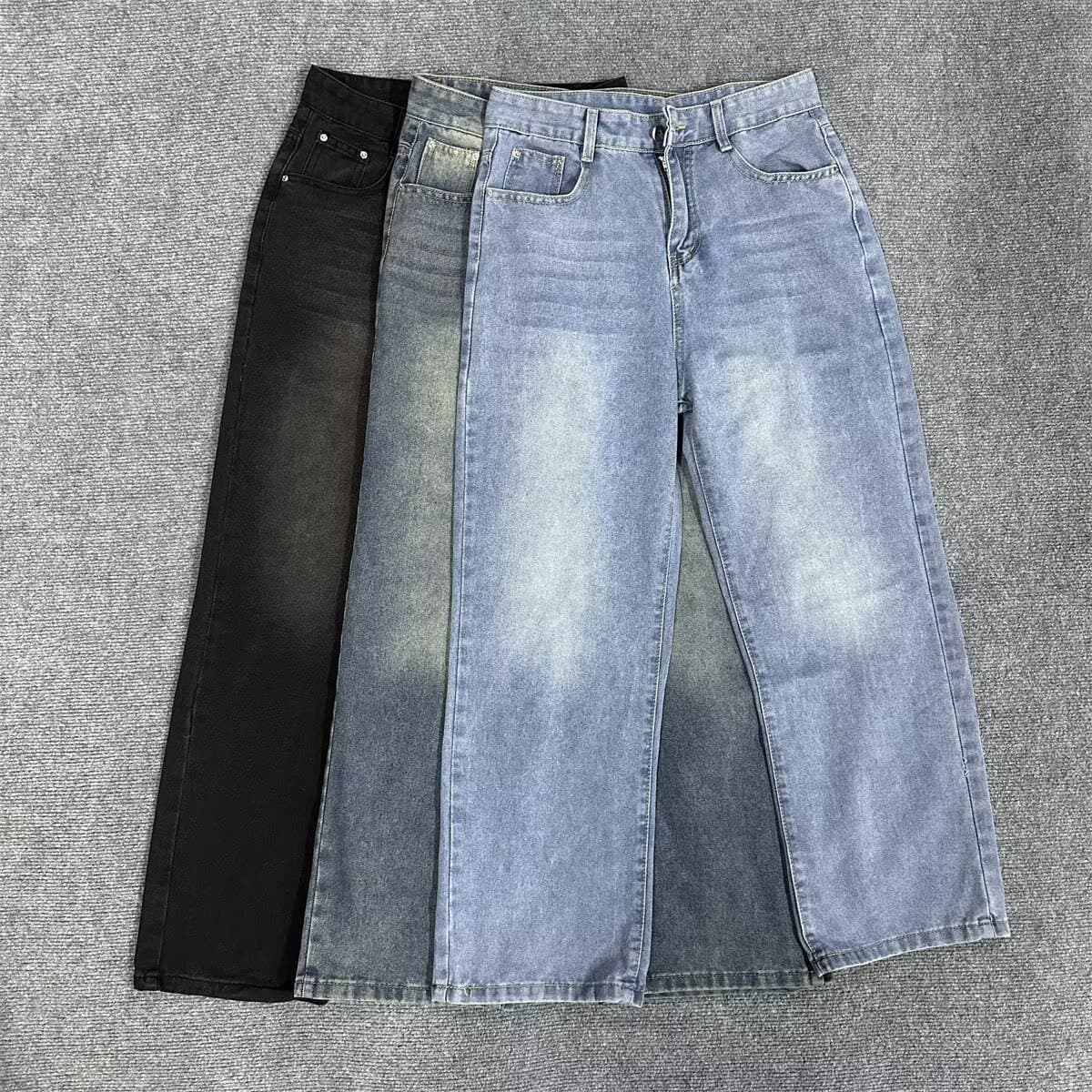 Classic Vintage Straight-Leg Jeans – Relaxed Fit Washed Denim Pants For Men (S-3xl, Black/Light Blue/Dark Blue/Gray)