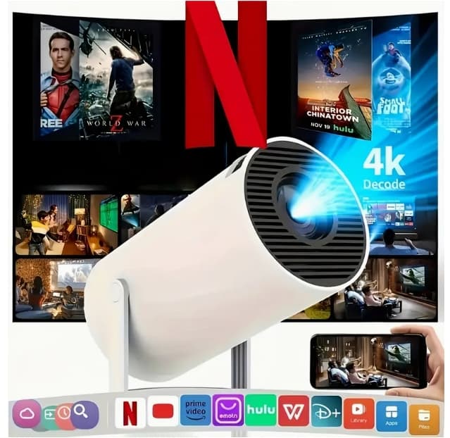 HY300 Pro Mini Portable Projector, Smart Projector Auto Horizontal Correction, 180°Rotatable Movie Projector Compatible With Phone 720p