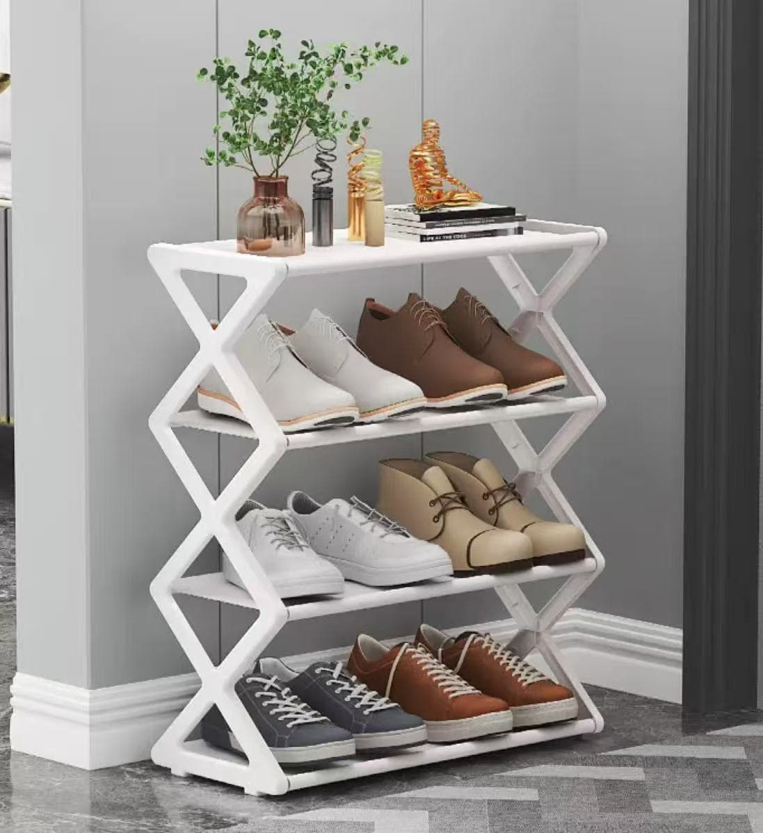 Geometric X-Shape Shoe Rack: Modern Multi-Layer Shoe Organizer For Entryway, Bedroom – Space-Saving, Stylish Black/White Storage Shelf