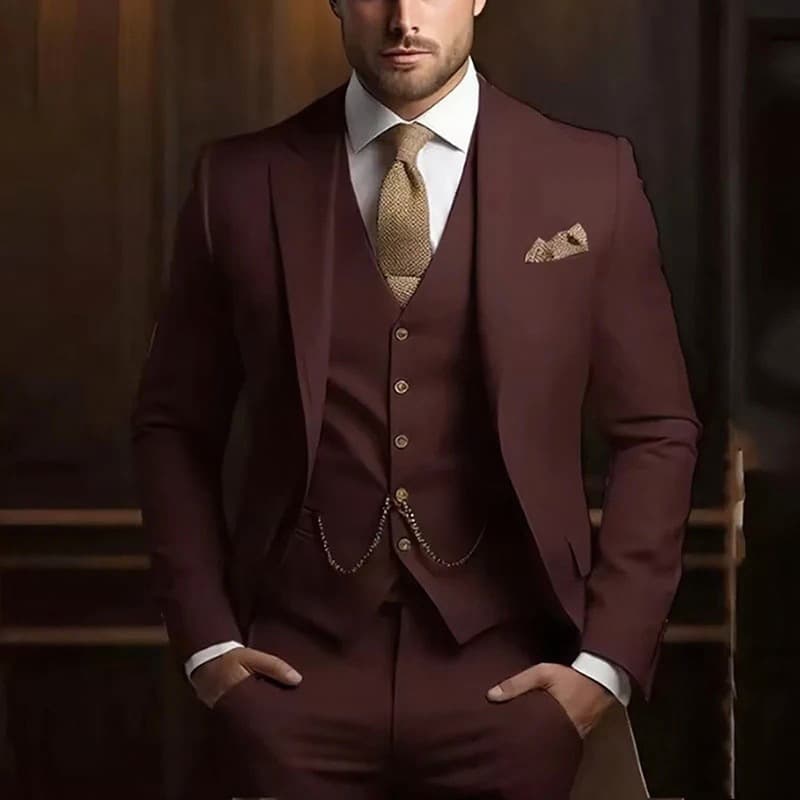 Ensemble de costume 3 pièces premium pour homme - Coupe slim, blazer de mariage et de cérémonie avec gilet et pantalon