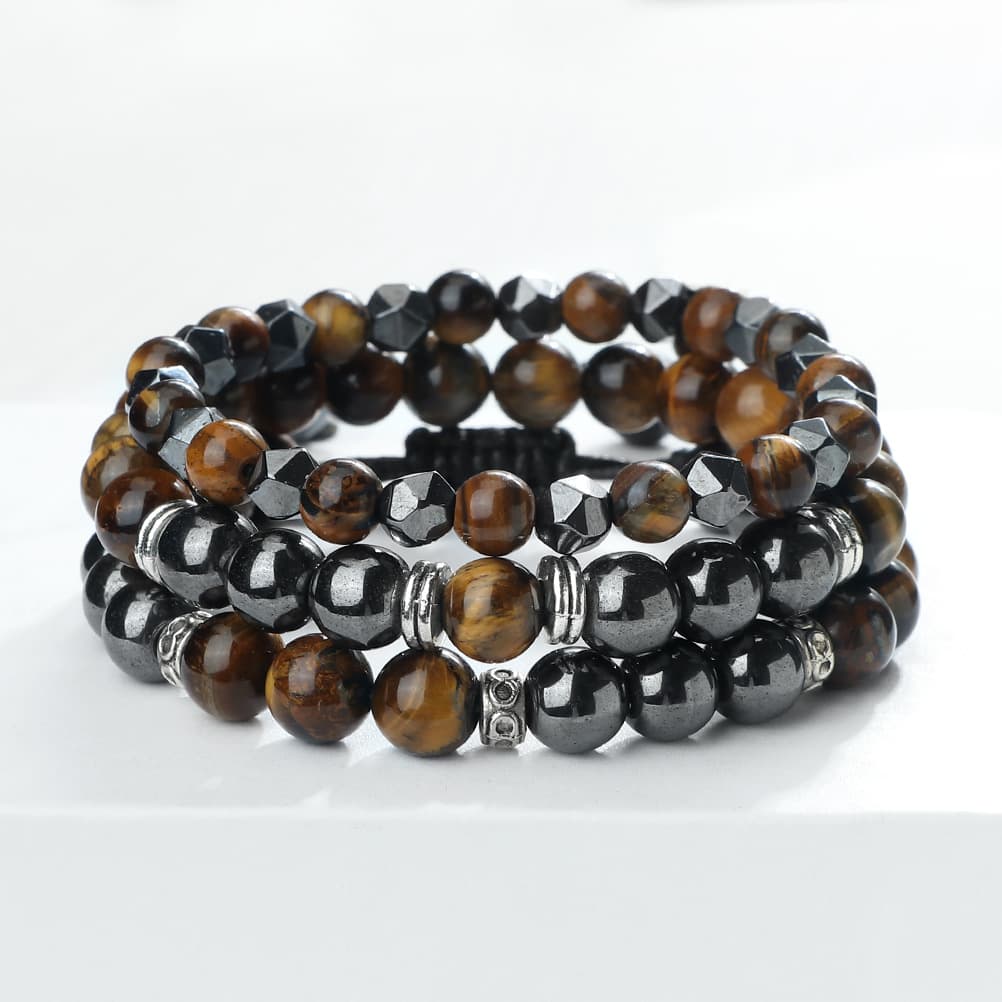 Unisex Jewelry Fashion Beaded Elastic Braided Hand Rope Business Men's Black Gallstone Cut-off Bracelet Spacer Combination suit Bracelet