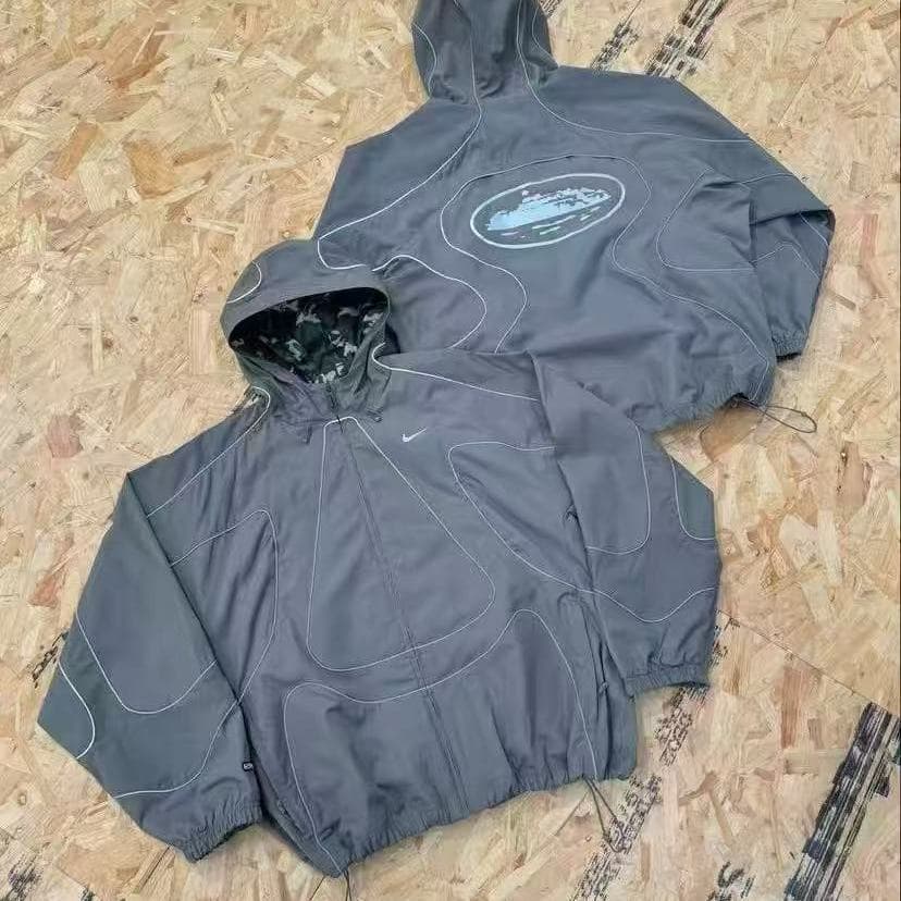 Veste à capuche, tenue tendance printemps-automne, ensemble unisexe imperméable à rayures réfléchissantes