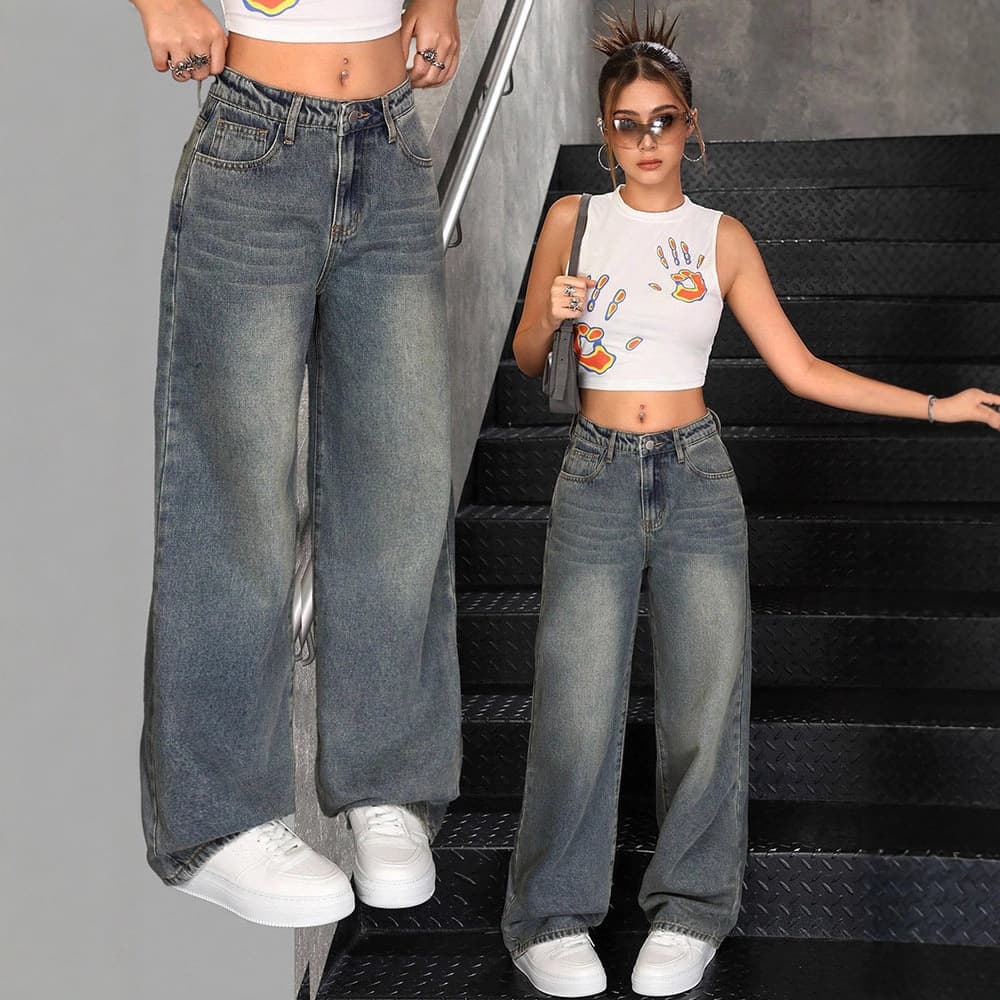 Women's Cross Border Trendy Jeans 2025 New Arrival Flowy, Loose Fit, High Waist, Slimming, Unique Long Pants