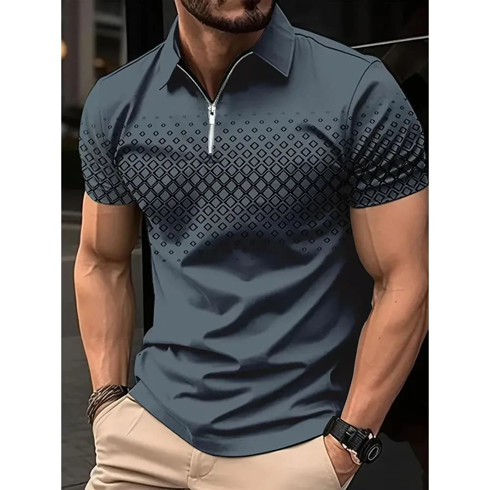 Men's Clothing Golf Shirt Zipper Polo Shirt Casual Short Sleeve Summer Street Wear