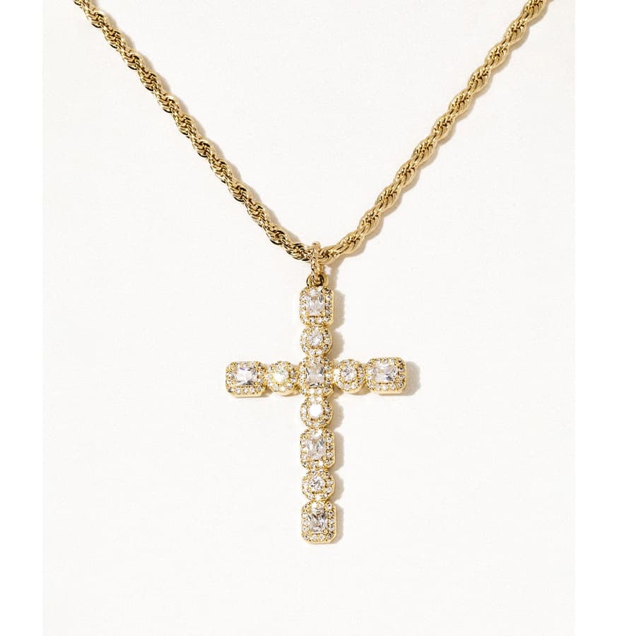 Metal diamond cross necklace fashionable and stylish high end design personality style female jewelry
