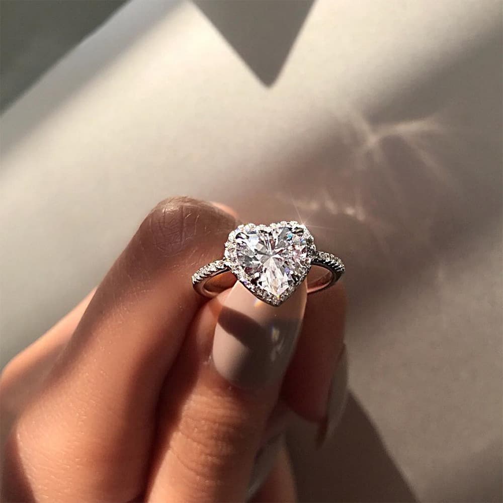 Classic heart shaped zircon women's engagement ring, real gold plated micro diamond ring, hot selling jewelry