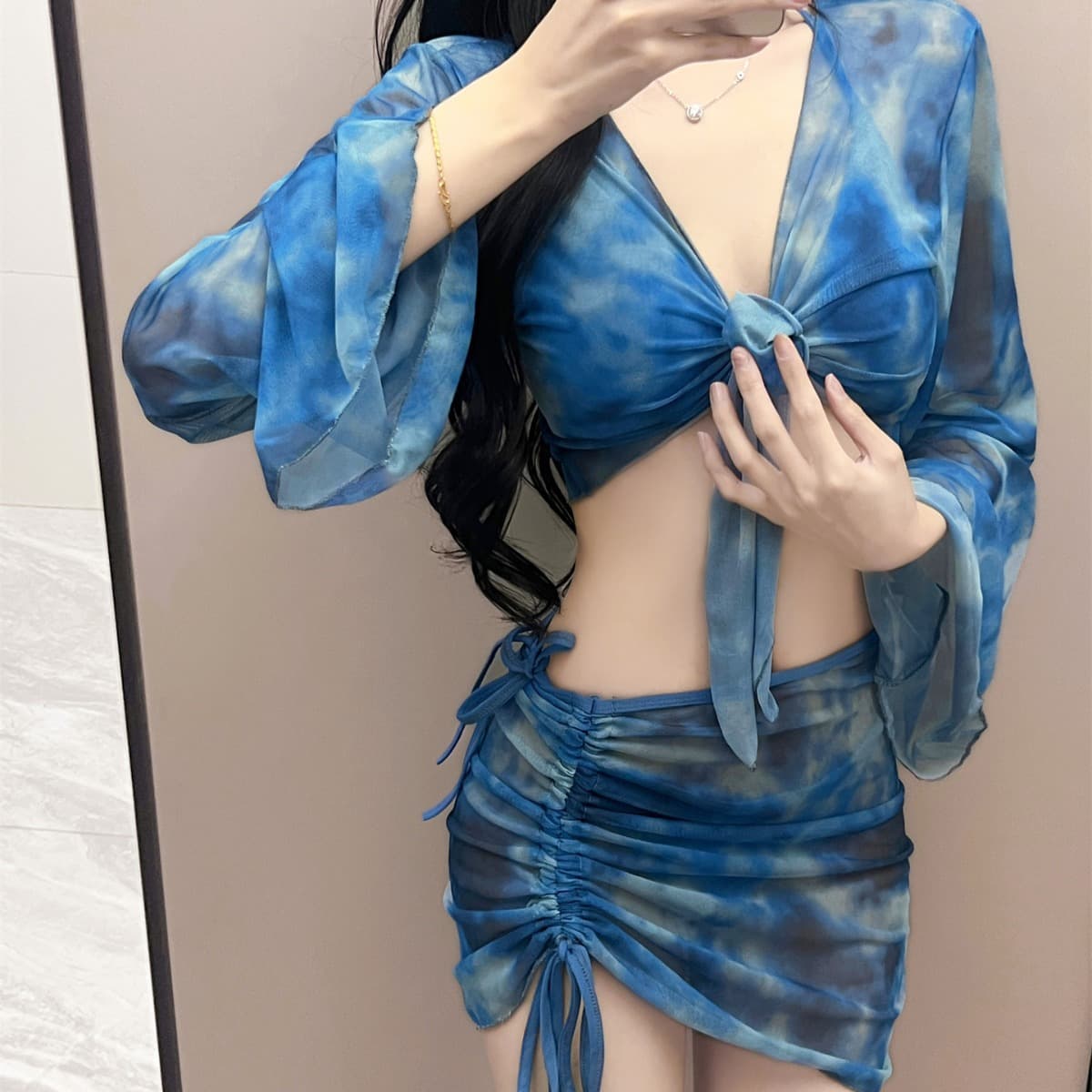 Women's Conservative Four Piece Bikini Swimsuit Set With Long Sleeves Slimming Flattering Design For All Seasons