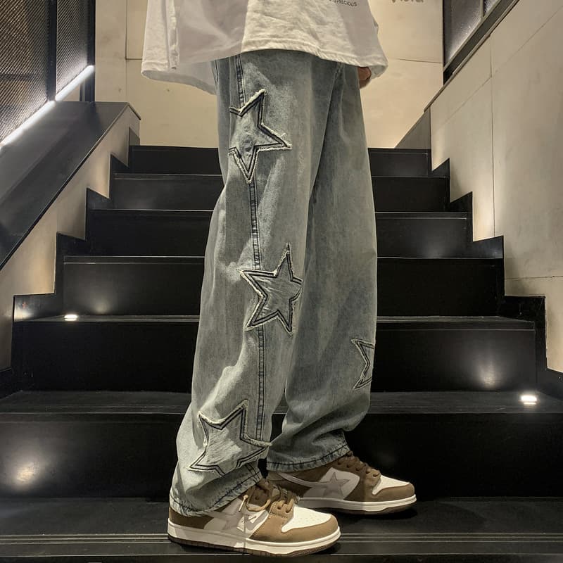 Straight denim men's design sense, winter trendy brand wide leg, spring and autumn loose American high street Vibe