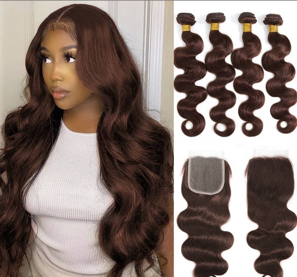 Colored Bundles With Closure Body Wave Human Hair Weave Bundles With HD Lace Closure Ombre Brown Extensions For Women