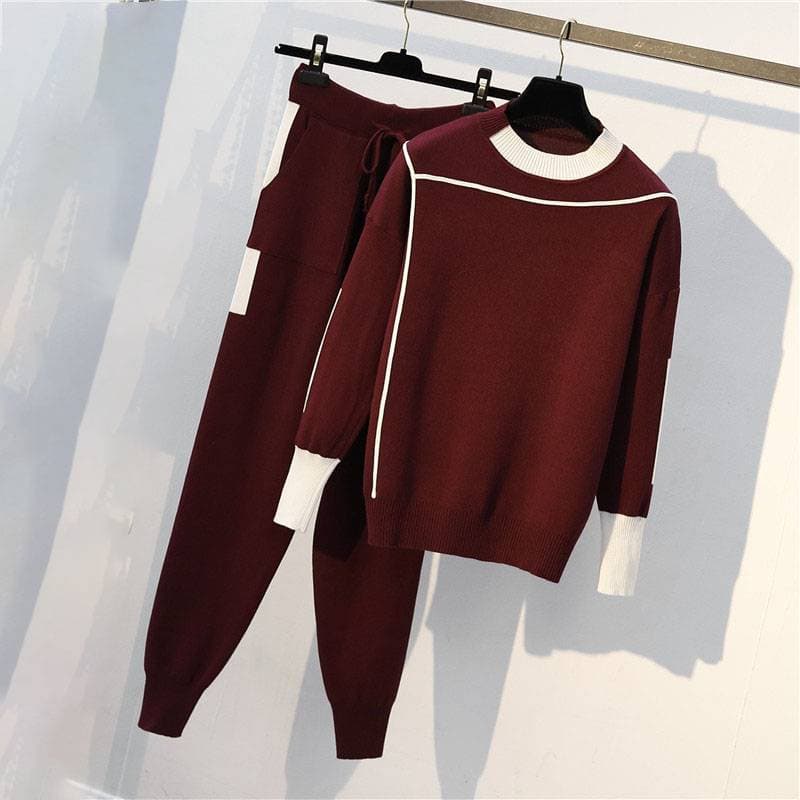 Women's Clothing Autumn Large Size Knitted Sweater Spring And Autumn Two Piece Sweater Suit