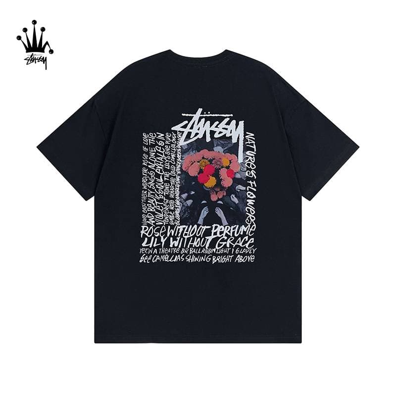 Stussy Tee Flower Pattern Printed Pure Cotton Short Sleeved T-shirt