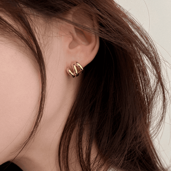 Metal three layer small hoop earrings niche design high end temperament earrings trend unique earrings for women