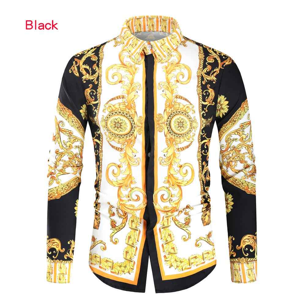 Men's court style 3D digital printing long-sleeved shirt
