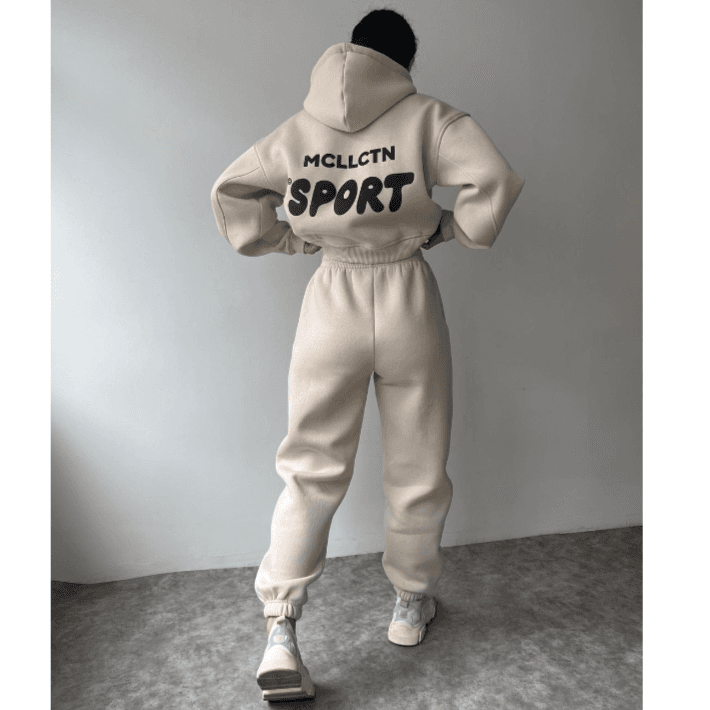 Women's casual fleece long-sleeved printed hoodie pant suit