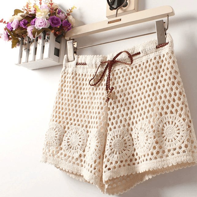 Women's Clothing Knitted Lace Embroidery Hollow Loose Shorts Anti Exposure Safety Pants Women's New Style Shorts