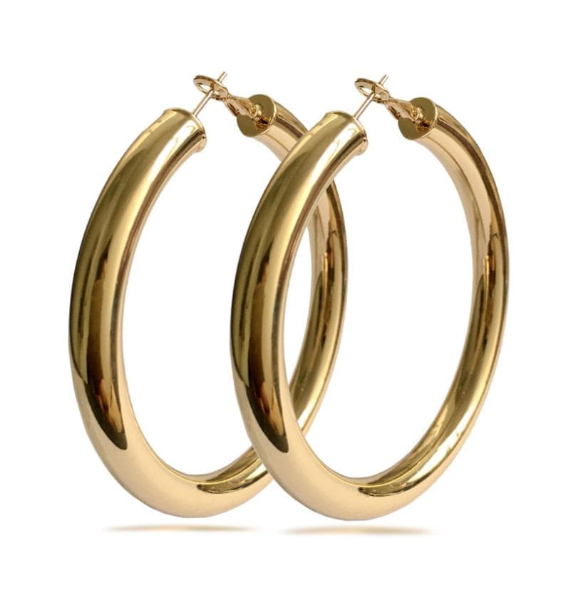 Women Circular Tube Hoop Earrings 18K Real Gold Plated Elegant Larger Size Fashion Costume Jewelry Trendy Big Earrings For Women
