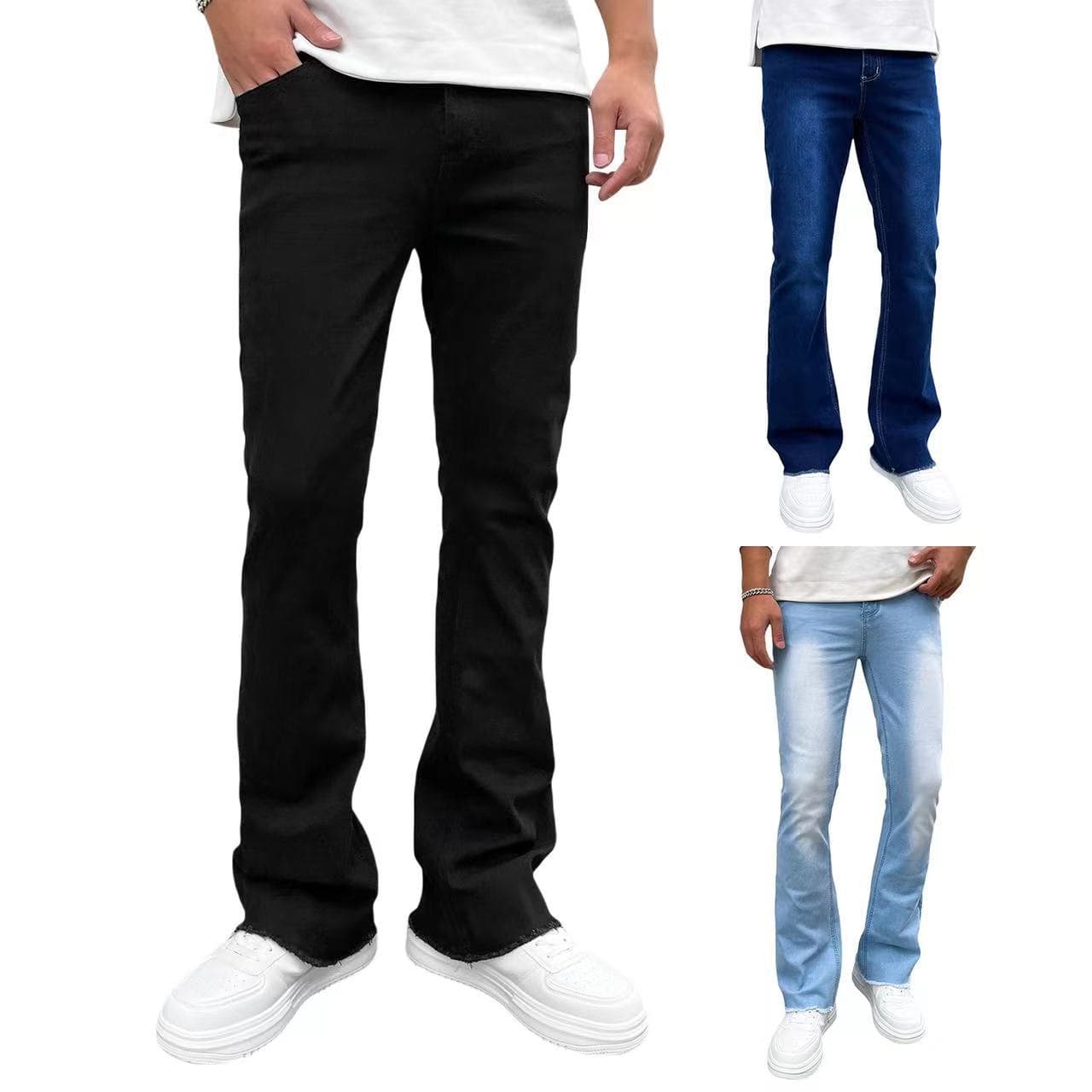 New Men's Jeans Autumn Pants Straight Fashion Jean Casual Work Classic Denim Pant Cotton Trousers Stylish Slim Fit Male