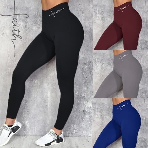 Women's High-Waisted Alphabet Print Leggings Hip Lifting Stretch Bottom Pants Casual Polyester Spring/Autumn