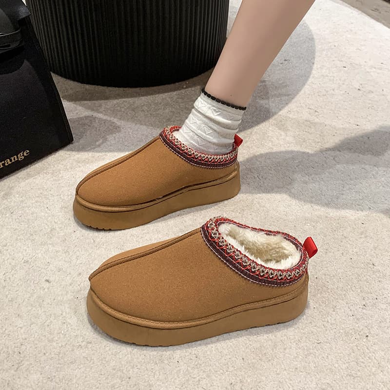New lazy shoes thick sole muffin fluffy slippers outside the home to wear warm thick sole 43 large size cotton sandals