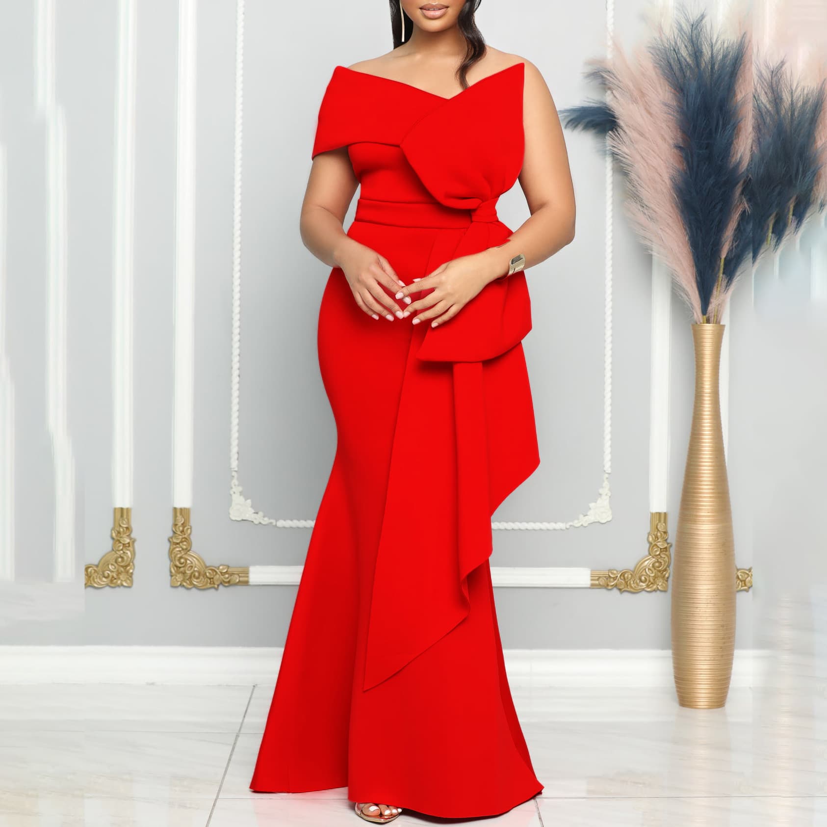 Women's Skirts Slant Collar Tube Top Large Size Dress Evening Dress